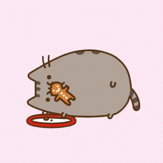 A Cartoon Cat Is Eating A Gingerbread Man From A Plate GIF