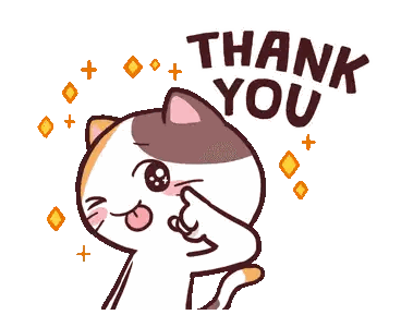 a cartoon cat is giving a thumbs up with the words thank you written below it