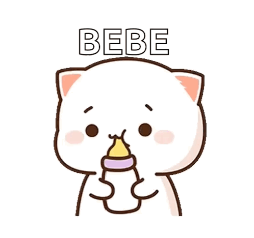 A Cartoon Cat Is Holding A Baby Bottle In Its Mouth And The Word Bebe Is Above It . GIF