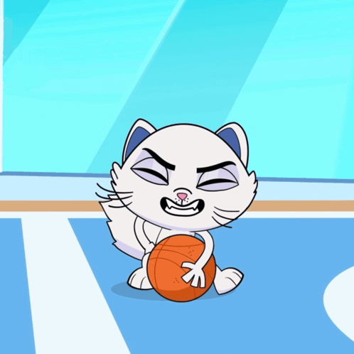 A Cartoon Cat Is Holding A Basketball And Making A Face GIF