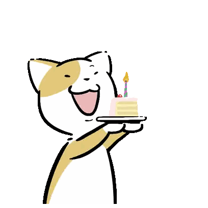 a cartoon cat is holding a cake with a candle on it