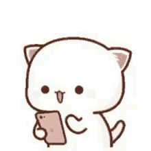 A Cartoon Cat Is Holding A Cell Phone And Hearts Are Flying In The Air . GIF