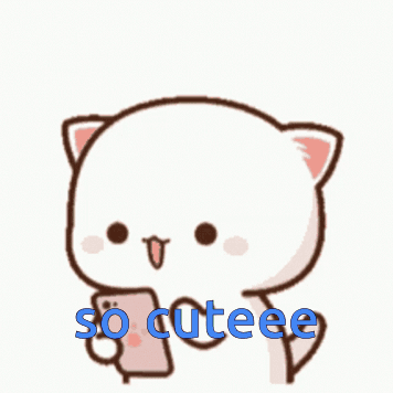 A Cartoon Cat Is Holding A Cell Phone And The Words So Cuteee Are Below It GIF