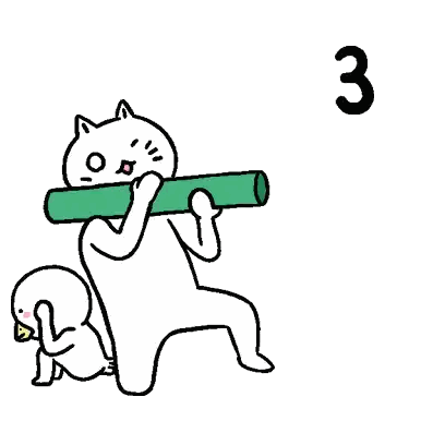 a cartoon cat is holding a green stick in its mouth while another cat looks on .