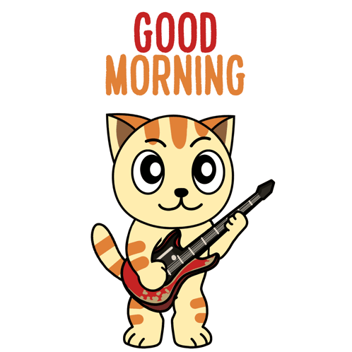 A Cartoon Cat Is Holding A Guitar With The Words Good Morning Written Above It GIF