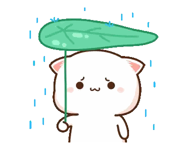 a cartoon cat is holding a leaf in the rain