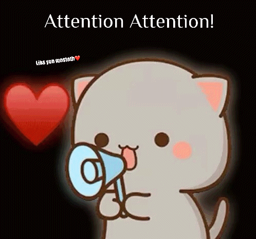 A Cartoon Cat Is Holding A Megaphone In Front Of A Heart And Says `` Attention Attention '' . GIF