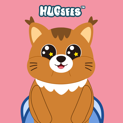 a cartoon cat is holding a pair of blue slippers with the words hugsfes comfy below it