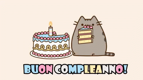 A Cartoon Cat Is Holding A Piece Of Cake Next To A Birthday Cake With A Candle . GIF