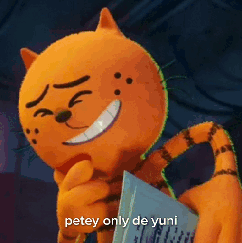 A Cartoon Cat Is Holding A Piece Of Paper And Says Petey Only De Yuni . GIF
