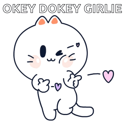 A Cartoon Cat Is Holding A Pink Heart And Says " Okey Dokey Girlie " GIF