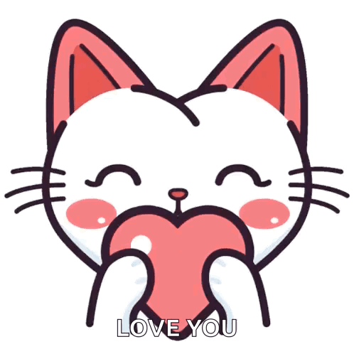 Cartoon Cat Holding Pink Heart With Love You Text GIF