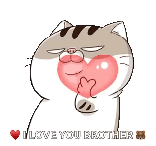 A Cartoon Cat Is Holding A Pink Heart In Its Paws And Saying `` I Love You Brother '' . GIF