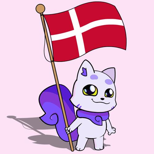 A Cartoon Cat Is Holding A Red And White Flag GIF