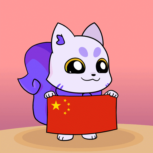 A Cartoon Cat Is Holding A Red Flag With A Yellow Star GIF