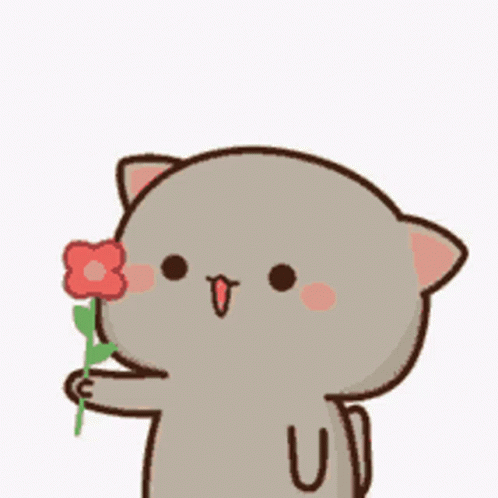 A Cartoon Cat Is Holding A Red Flower . GIF