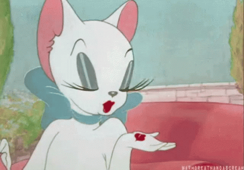 Cartoon Cat Holding Red Heart With Blue Bow GIF