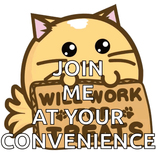 A Cartoon Cat Is Holding A Sign That Says Join Animework At Your Convenience GIF