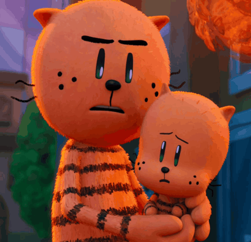 A Cartoon Cat Is Holding A Smaller Cat With A Sad Face GIF
