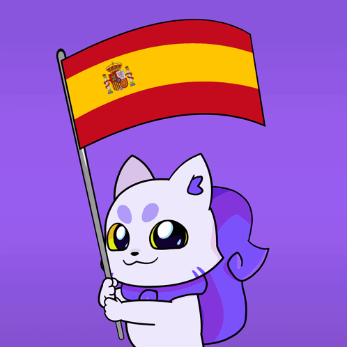 A Cartoon Cat Is Holding A Spanish Flag In Its Paws GIF