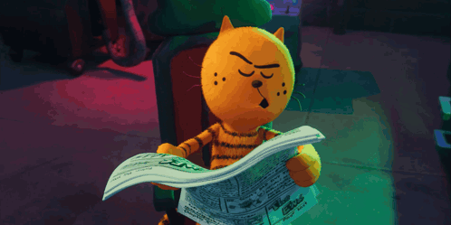 A Cartoon Cat Is Holding Up A Newspaper With The Word Cop Written On It GIF