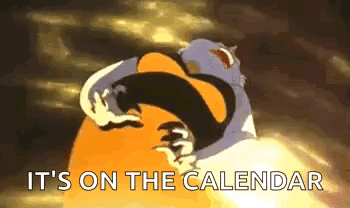 A Cartoon Cat Is Hugging A Pumpkin With The Words `` It 'S On The Calendar '' Written On It . GIF