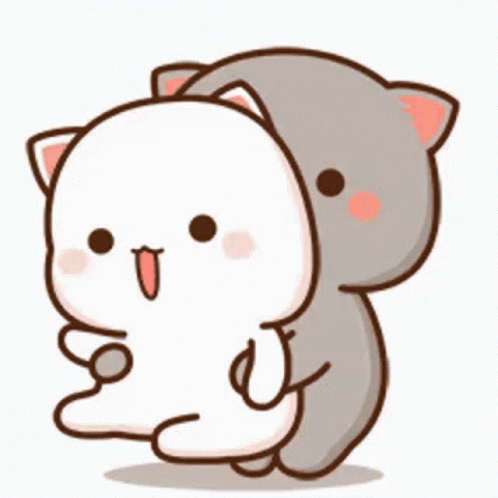 A Cartoon Cat Is Hugging A White Cat . GIF