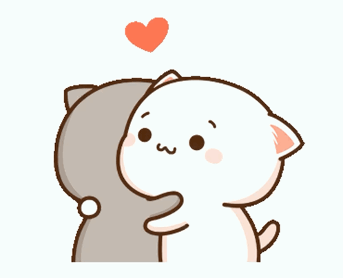 A Cartoon Cat Is Hugging Another Cat With A Heart Above Them GIF