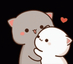 A Cartoon Cat Is Hugging Another Cat With A Heart Behind Them . GIF