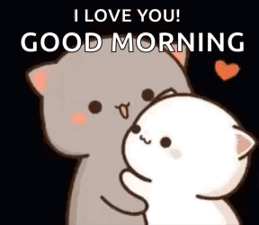 A Cartoon Cat Is Hugging Another Cat With The Words `` I Love You ! Good Morning '' . GIF