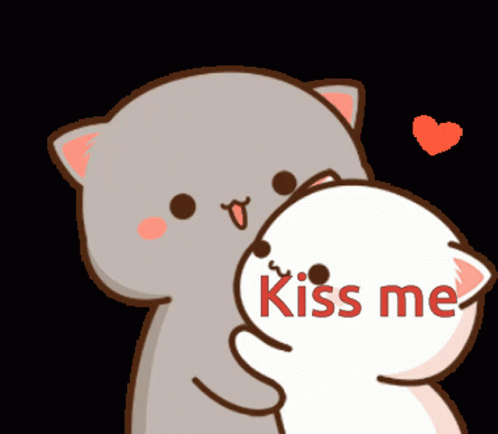A Cartoon Cat Is Hugging Another Cat With The Words Kiss Me On It GIF