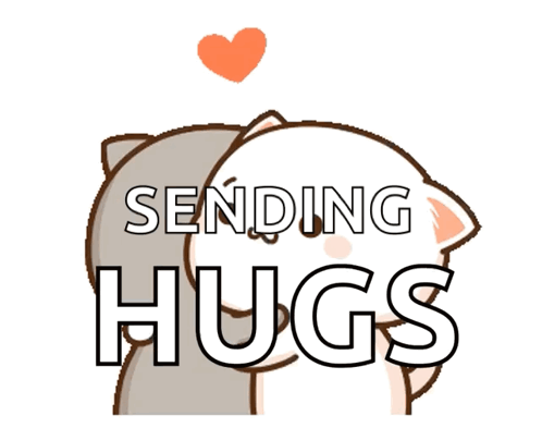 A Cartoon Cat Is Hugging Another Cat With The Words Sending Hugs Above Them GIF