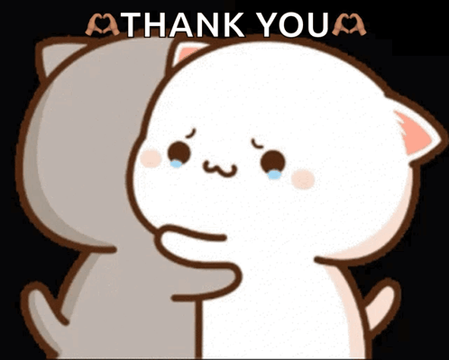 A Cartoon Cat Is Hugging Another Cat With The Words Thank You Written Above It GIF