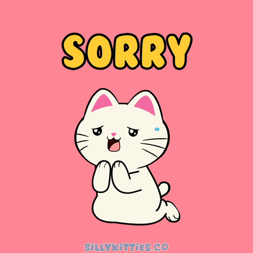 A Cartoon Cat Is Kneeling Down With The Word Sorry Above It GIF