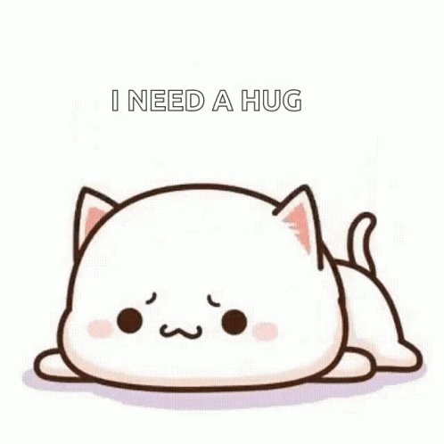 A Cartoon Cat Is Laying Down On The Floor And Says `` I Need A Hug '' . GIF
