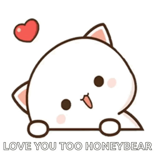 A Cartoon Cat Is Laying Down With A Heart Above It And Says `` Love You Too Honeybear '' . GIF