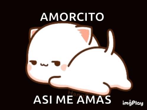 A Cartoon Cat Is Laying Down With The Words Amorcito Asi Me Amas Above It GIF