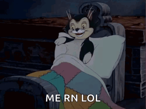 A Cartoon Cat Is Laying In A Bed With The Words Me Rn Lol Above Him GIF