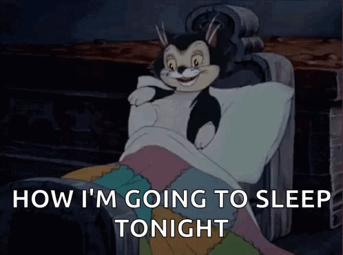 a cartoon cat is laying in bed with the words " how i 'm going to sleep tonight " on the bottom