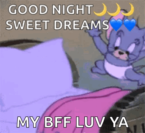 A Cartoon Cat Is Laying On A Bed With The Words Good Night Sweet Dreams My Bff Luv Ya GIF