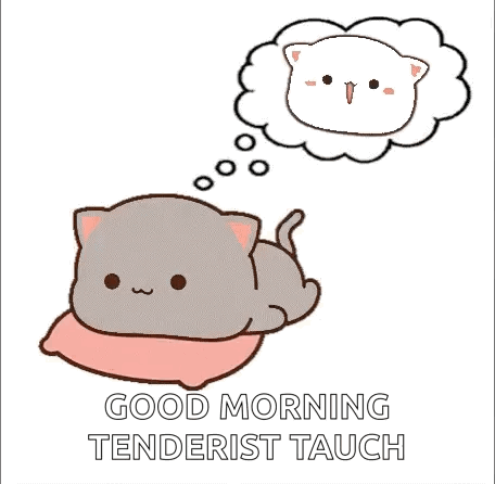 Cartoon Cat Laying On Pink Pillow Thinking Of White Cat GIF