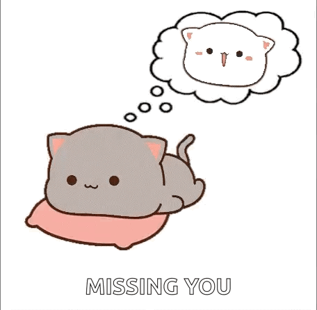 A Cartoon Cat Is Laying On A Pink Pillow And Thinking About A White Cat In A Thought Bubble . GIF