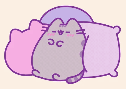 a cartoon cat is laying on a pink pillow with the letter c on its face