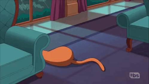 Cartoon Cat Lying On Floor In Living Room GIF