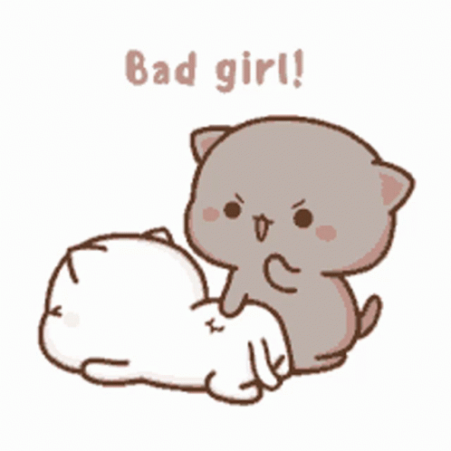 A Cartoon Cat Is Laying On Top Of Another Cat And Says `` Bad Girl '' . GIF