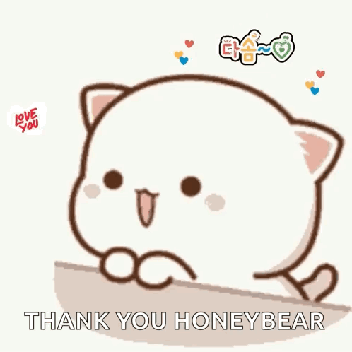 A Cartoon Cat Is Leaning On A Wall And Saying Thank You Honeybear GIF