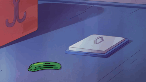 A Cartoon Cat Is Looking At A Cucumber GIF