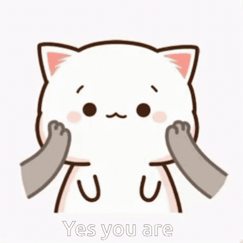 A Cartoon Cat Is Petting Another Cat 'S Face And The Cat Is Saying Yes You Are . GIF