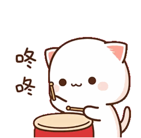 a cartoon cat is playing a drum with sticks .