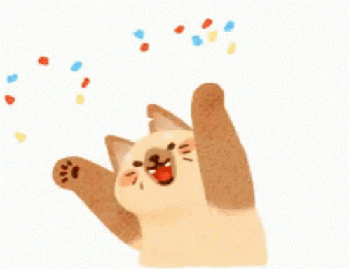 A Cartoon Cat Is Playing With Confetti And Reaching Up To Catch It . GIF